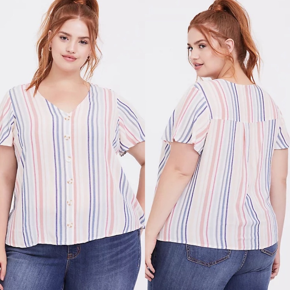 Torrid | Multi Stripe Gauze Button Front Blouse - image 1